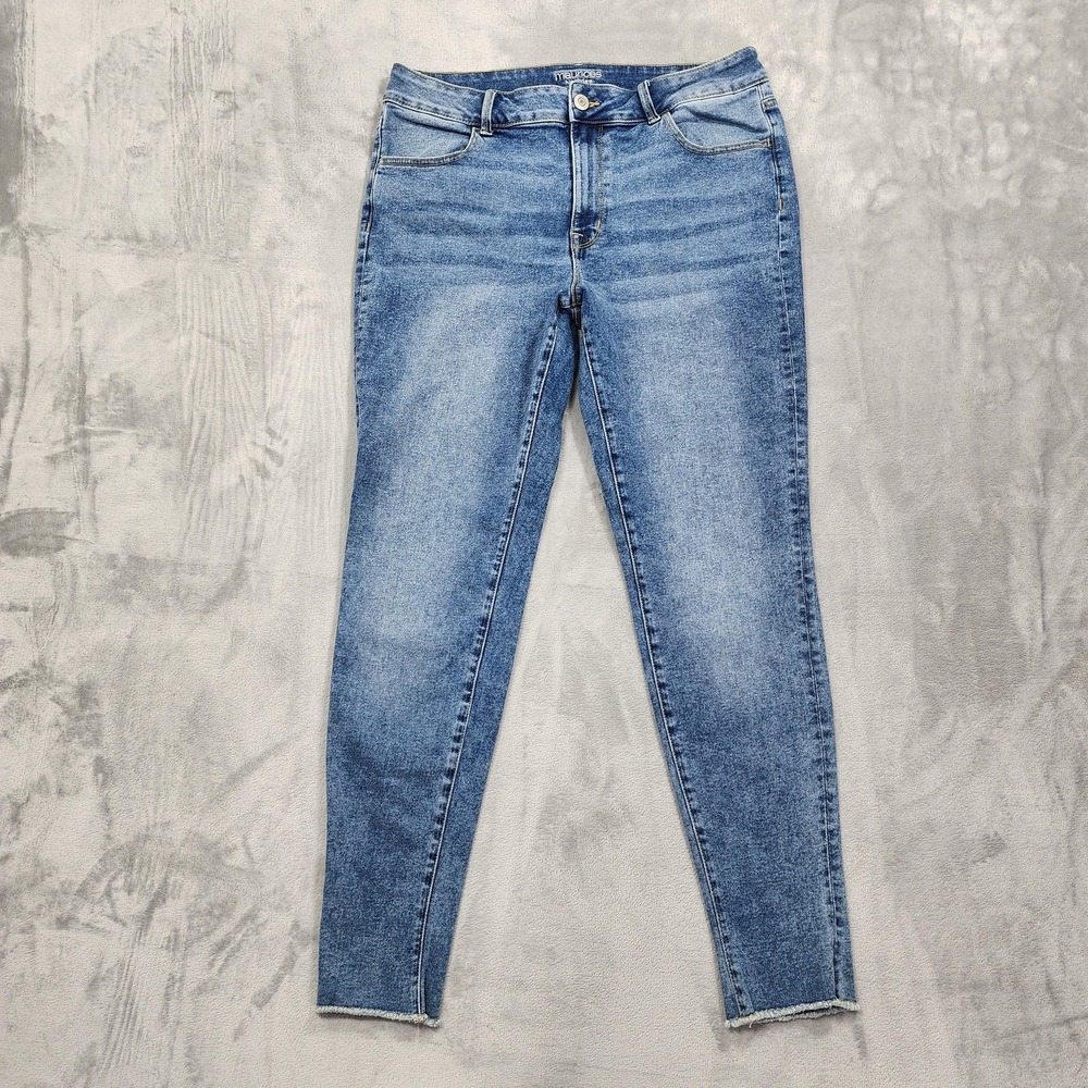 Maurices Jeans Womens 18W Blue High Rise Skinny Leg Raw Hem Stretch Denim Casual